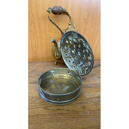 59 - Rare Find Vintage Brass Hot Coal Carrier/Bed Warmer with Handle Together with Solid Brass Tea Pot