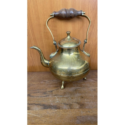 59 - Rare Find Vintage Brass Hot Coal Carrier/Bed Warmer with Handle Together with Solid Brass Tea Pot