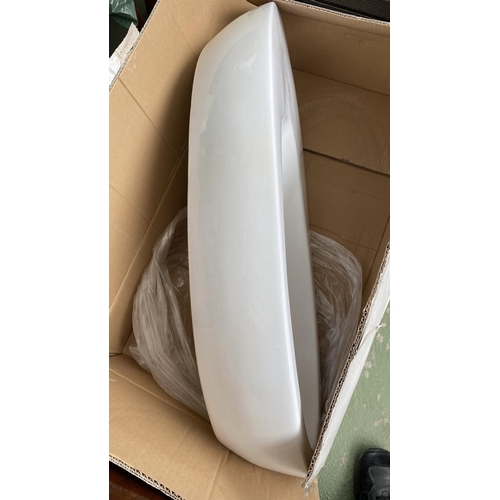 93 - Sanitec White Over The Counter Long Porcelain Sink (Unused, Boxed - 91 x 46 x 17cm)