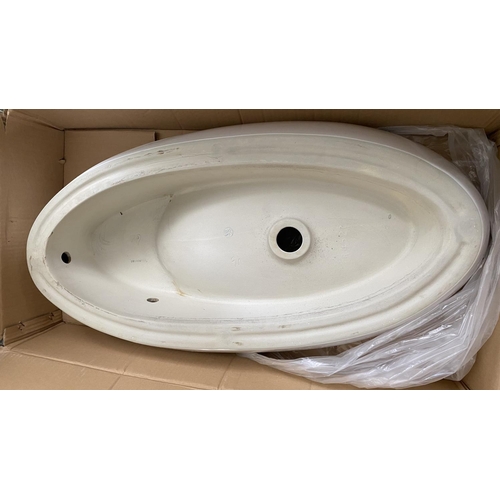 93 - Sanitec White Over The Counter Long Porcelain Sink (Unused, Boxed - 91 x 46 x 17cm)