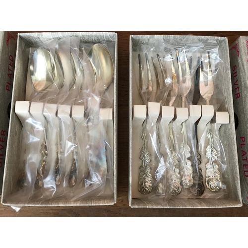 645 - Vintage Rose Silver Plated Cake Set of x6 Spoons and x6 Forks