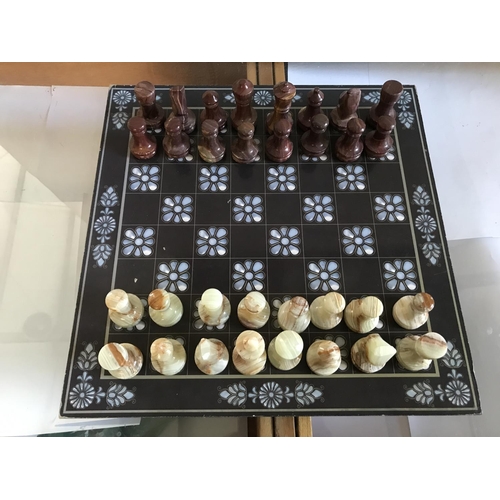 181 - Chess Board with Onyx Pieces