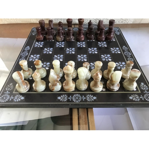 181 - Chess Board with Onyx Pieces