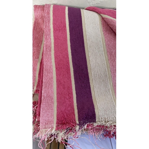 207 - Very Good Quality Striped Velvet Upholstery Fabric with Pink Purple and Fuchsia Shades