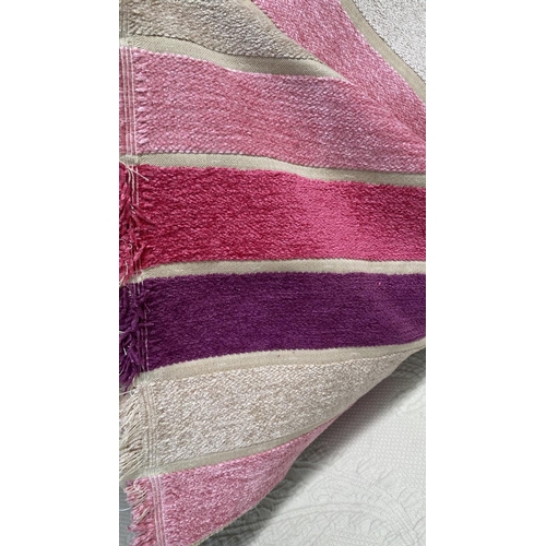 207 - Very Good Quality Striped Velvet Upholstery Fabric with Pink Purple and Fuchsia Shades