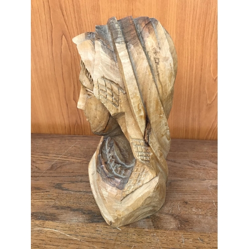 141 - Carved Pine Wood Virgin Mary Statue Figure (20cm H.)