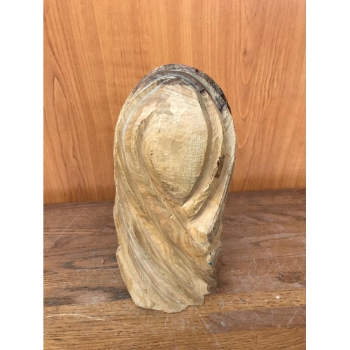 141 - Carved Pine Wood Virgin Mary Statue Figure (20cm H.)