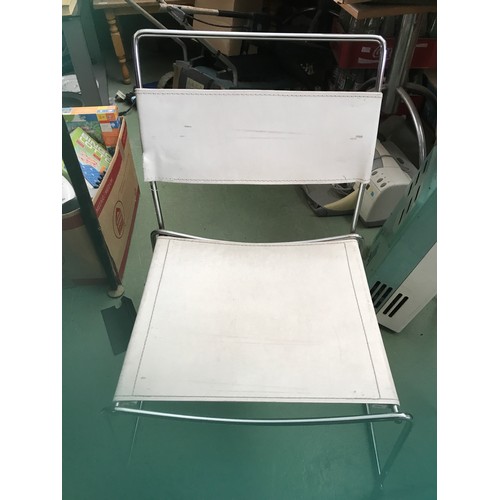 290 - Set of 2 Stacking White Leather Saddle in Chrome Frame (A/F)