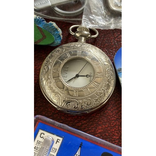 150A - Peugeot Key Ring, 'Stevel' Pocket Watch (Untested) and Qty of Magnets