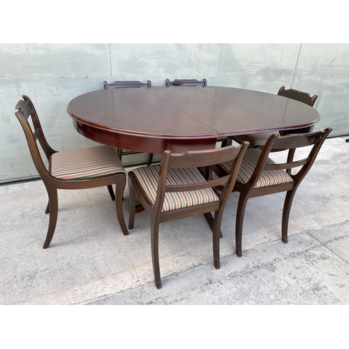 140 - Vintage Classic Mahogany Circular Extendable to Oval Dining Table with 6 Matching Chairs (120cm Diam... 