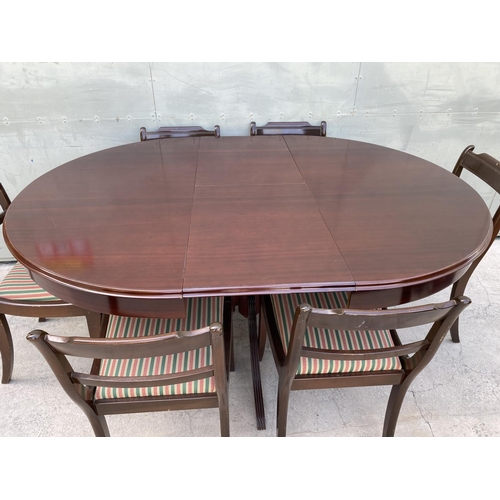 140 - Vintage Classic Mahogany Circular Extendable to Oval Dining Table with 6 Matching Chairs (120cm Diam... 