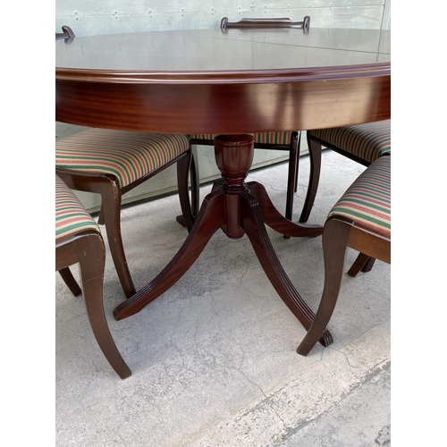 140 - Vintage Classic Mahogany Circular Extendable to Oval Dining Table with 6 Matching Chairs (120cm Diam... 