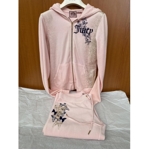 195 - Juicy Couture Women's Soft Velour Tracksuit Zip-Up Hooded Jacket and Matching Parts Size M-L - Taken... 