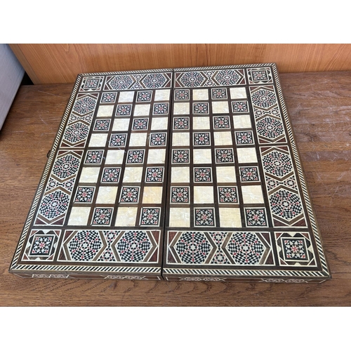 125 - Backgammon and Chess Board Game Set with Mother of Pearls Inlays (Unused)