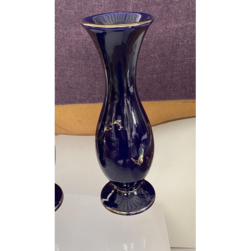 131 - x2 'Jaspa' Hand Made Cobalt Blue Vases from Germany (22cm H./each - Very Tiny Chip on x1 Vase)