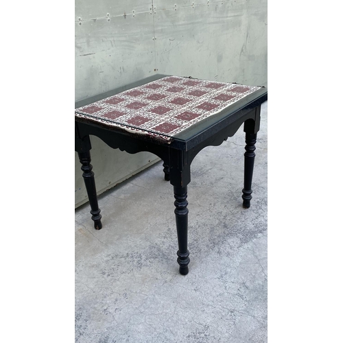 132 - Black Painted Square Side Table with Top Glass Protection and Embroidered cloth Underglass (59 W. x ... 