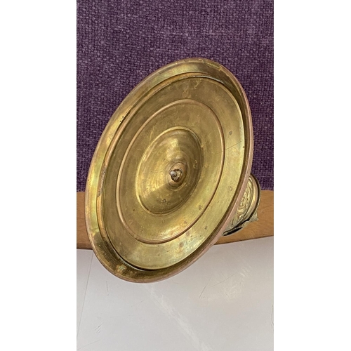 15 - Antique Brass and Enamel Desk Inkwell (Bottom Diameter 18cm, 14cm H.)