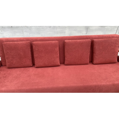 192 - Vintage Wooden 3-Seat Sofa-Bed with Cover