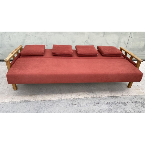 192 - Vintage Wooden 3-Seat Sofa-Bed with Cover