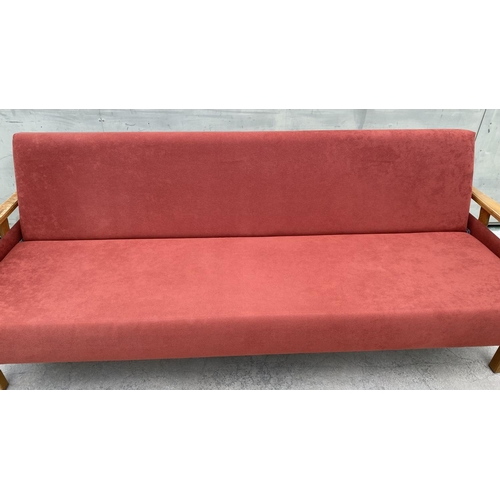 192 - Vintage Wooden 3-Seat Sofa-Bed with Cover