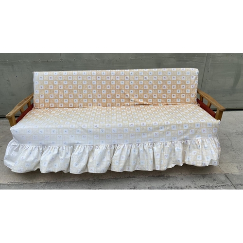 192 - Vintage Wooden 3-Seat Sofa-Bed with Cover