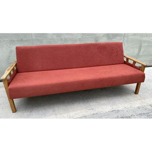 192 - Vintage Wooden 3-Seat Sofa-Bed with Cover