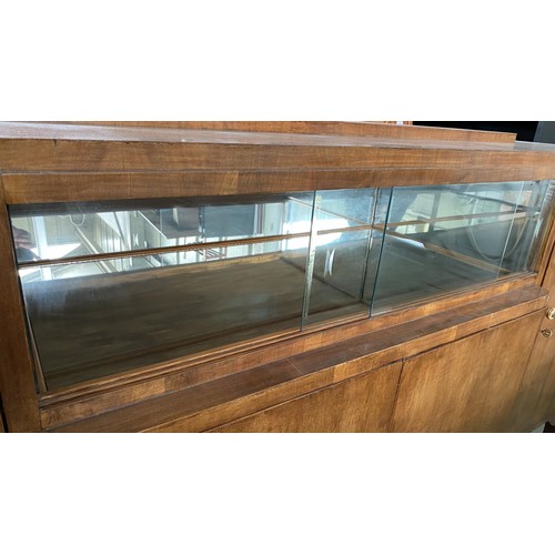 190 - Large Antique Art Deco Walnut Buffet Unit with Mirrored Shelves and Bow Legs (210 W. x 55 D. x 104cm... 