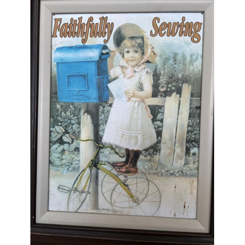 210 - 'Faithfully Sewing' Vintage Framed Advertisement (51 x 61cm)