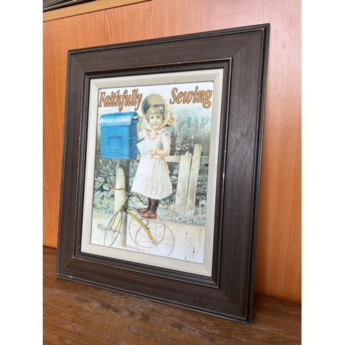 210 - 'Faithfully Sewing' Vintage Framed Advertisement (51 x 61cm)