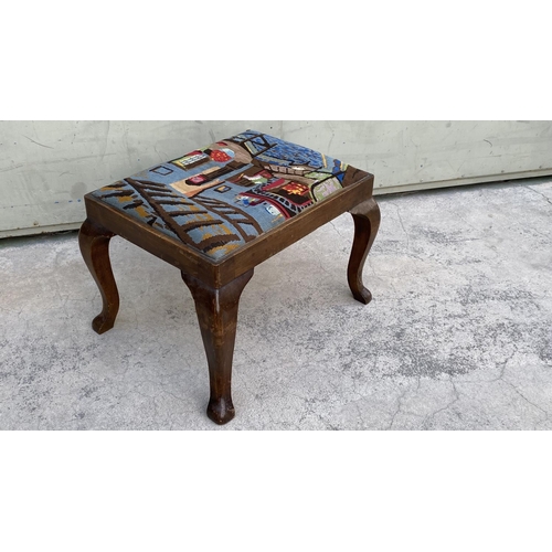 61 - Very Old Embroidered Walnut Stool