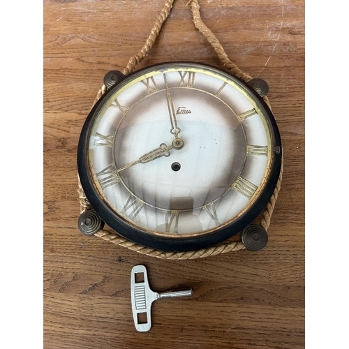 62 - Vintage EMES Germany Wind Up Mechanical Clock with Key (Untested)