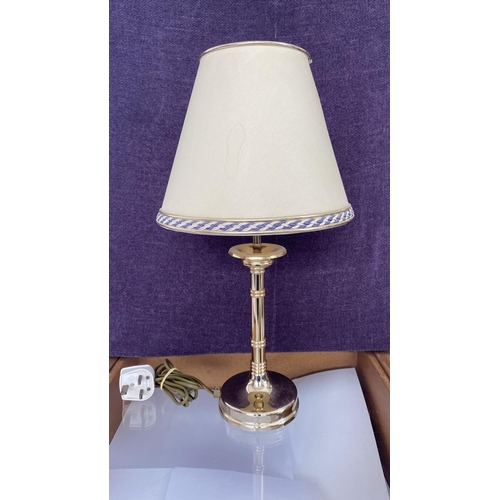 82 - Gold Tone Column Table Lamp with Shade