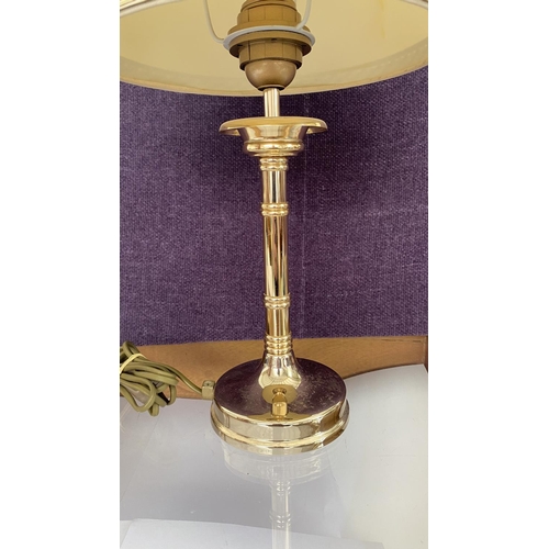 82 - Gold Tone Column Table Lamp with Shade