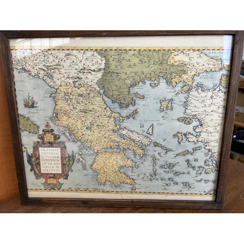 204 - Vintage Style Map of Greece in Frame (53 x 44cm)