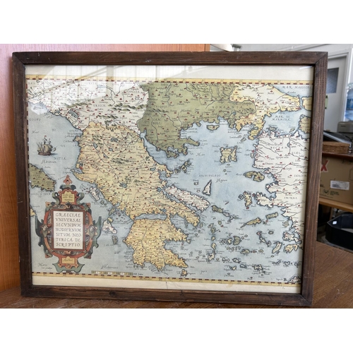 204 - Vintage Style Map of Greece in Frame (53 x 44cm)