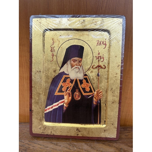 206 - 'Saint Luke the Doctor' 1877-1961 Copy of Byzantine Icon on Wood with Gold Leaf (18 x 24cm) Together... 