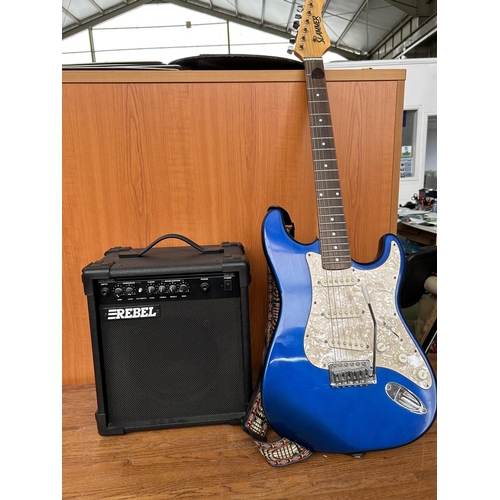 174 - Slammer by Hamer Electric Guitar Model DA-3/CB Together with Rebel Guitar Amplifier( Both Working)