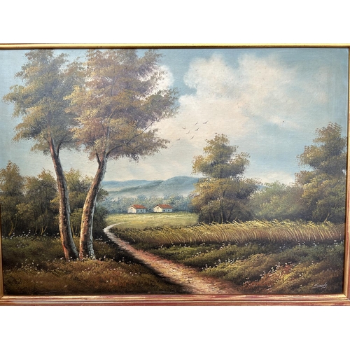 108 - Oil on Board Landscape Painting in Frame, Signed 'Soudy' (85 x65cm)