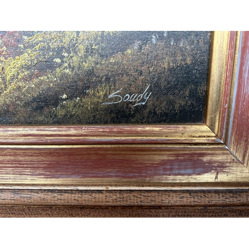 108 - Oil on Board Landscape Painting in Frame, Signed 'Soudy' (85 x65cm)