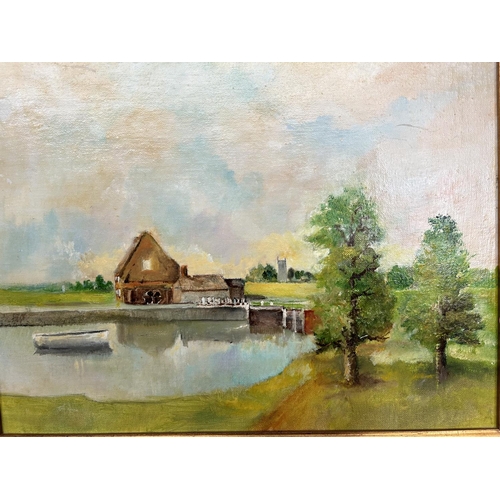 109 - Oil on Board Lakescape Painting in Frame, Signed  (85 x65cm)