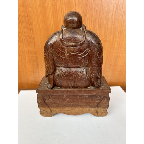 592 - Carved Laughing Buddha Figure with Bottom Clock