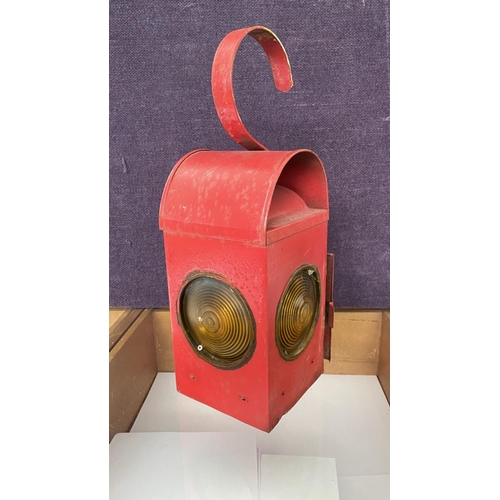 53 - Antique (1900's) Railway Red Square Train Signaling Lantern