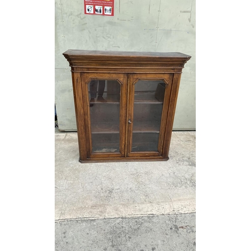 68 - Antique Glazed Oak Hanging/Counter Top 3-Shelve Display Cabinet/Vitrine (170 W. x 34 D. x 109cm H.)