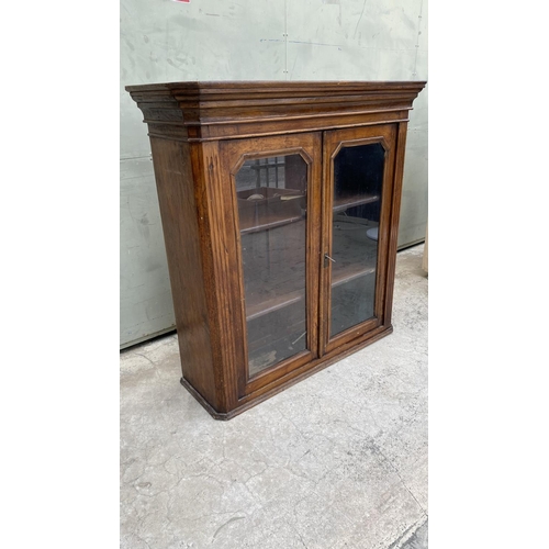 68 - Antique Glazed Oak Hanging/Counter Top 3-Shelve Display Cabinet/Vitrine (170 W. x 34 D. x 109cm H.)