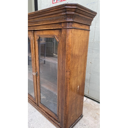 68 - Antique Glazed Oak Hanging/Counter Top 3-Shelve Display Cabinet/Vitrine (170 W. x 34 D. x 109cm H.)