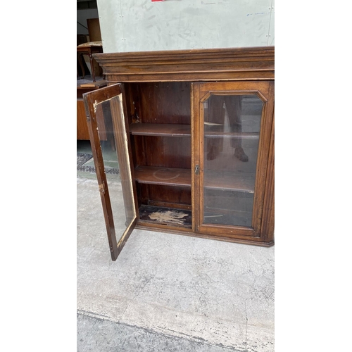 68 - Antique Glazed Oak Hanging/Counter Top 3-Shelve Display Cabinet/Vitrine (170 W. x 34 D. x 109cm H.)