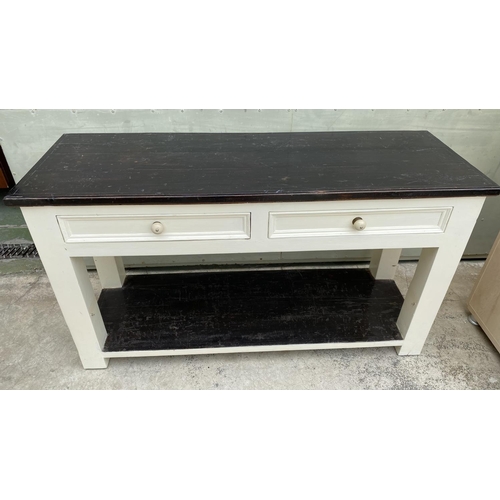 69 - Vintage Rectangular Cottage Farmhouse Wooden Console Table with 2 Drawers/Kitchen Unit