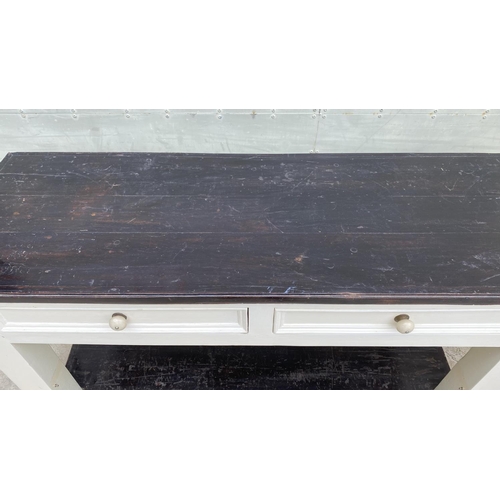 69 - Vintage Rectangular Cottage Farmhouse Wooden Console Table with 2 Drawers/Kitchen Unit