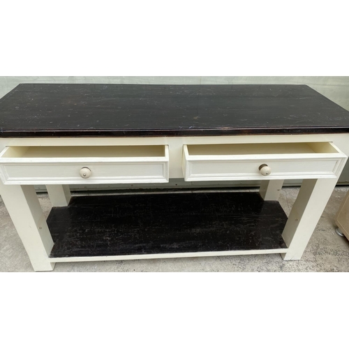 69 - Vintage Rectangular Cottage Farmhouse Wooden Console Table with 2 Drawers/Kitchen Unit