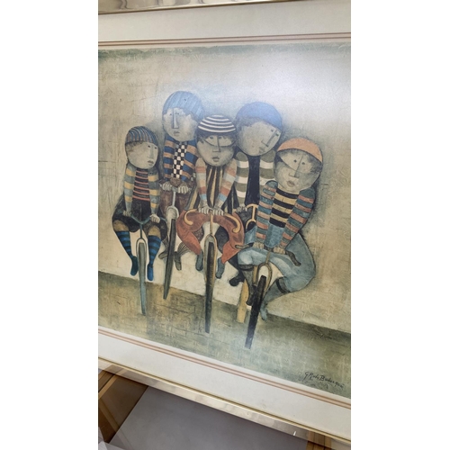 74 - Graciela Rodo Boulanger (1935) 'Bicycle Riders' Colored Print Framed, Signed (80 x 76cm)